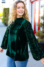 Load image into Gallery viewer, Under the Lights Hunter Green Velvet & Sequins Mock Neck Top