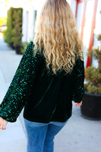 Load image into Gallery viewer, Under the Lights Hunter Green Velvet & Sequins Mock Neck Top