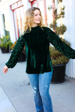 Load image into Gallery viewer, Under the Lights Hunter Green Velvet & Sequins Mock Neck Top