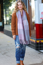 Load image into Gallery viewer, Keep Me Cozy Wine & Blush Check Fringe Scarf