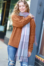 Load image into Gallery viewer, Keep Me Cozy Wine & Blush Check Fringe Scarf