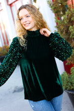Load image into Gallery viewer, Under the Lights Hunter Green Velvet & Sequins Mock Neck Top
