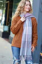 Load image into Gallery viewer, Keep Me Cozy Wine & Blush Check Fringe Scarf