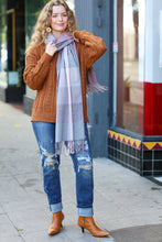 Load image into Gallery viewer, Keep Me Cozy Wine & Blush Check Fringe Scarf
