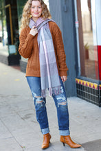 Load image into Gallery viewer, Keep Me Cozy Wine & Blush Check Fringe Scarf