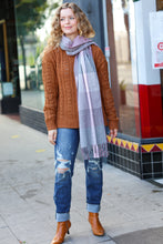 Load image into Gallery viewer, Keep Me Cozy Wine & Blush Check Fringe Scarf