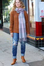 Load image into Gallery viewer, Keep Me Cozy Wine & Blush Check Fringe Scarf