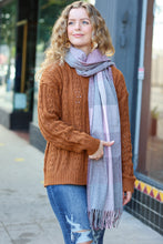 Load image into Gallery viewer, Keep Me Cozy Wine & Blush Check Fringe Scarf