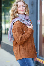 Load image into Gallery viewer, Keep Me Cozy Wine & Blush Check Fringe Scarf