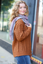 Load image into Gallery viewer, Keep Me Cozy Wine & Blush Check Fringe Scarf