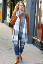Load image into Gallery viewer, Keep Me Cozy Charcoal Grey Check Fringe Scarf
