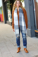 Load image into Gallery viewer, Keep Me Cozy Charcoal Grey Check Fringe Scarf