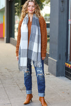 Load image into Gallery viewer, Keep Me Cozy Charcoal Grey Check Fringe Scarf