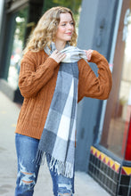 Load image into Gallery viewer, Keep Me Cozy Charcoal Grey Check Fringe Scarf