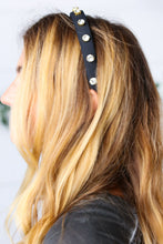 Load image into Gallery viewer, Black Rhinestone Top Knot Silky Knit Headband