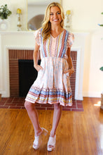 Load image into Gallery viewer, Peach Boho Floral Button Detail V Neck Ruffle Dress