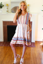 Load image into Gallery viewer, Peach Boho Floral Button Detail V Neck Ruffle Dress