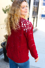 Load image into Gallery viewer, Feeling Fun Burgundy Pointelle Lace Shoulder Knit Sweater