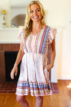 Load image into Gallery viewer, Peach Boho Floral Button Detail V Neck Ruffle Dress