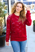 Load image into Gallery viewer, Feeling Fun Burgundy Pointelle Lace Shoulder Knit Sweater