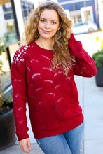 Load image into Gallery viewer, Feeling Fun Burgundy Pointelle Lace Shoulder Knit Sweater