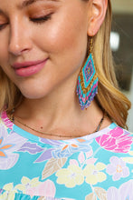 Load image into Gallery viewer, Turquoise & Purple Beaded Diamond Drop Earrings