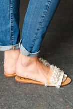 Load image into Gallery viewer, Blush Linen Fray Beaded Faux Pearl Slide Sandal