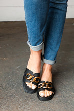 Load image into Gallery viewer, Black Chain Detail Notched Slide Sandals