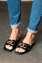 Load image into Gallery viewer, Black Chain Detail Notched Slide Sandals