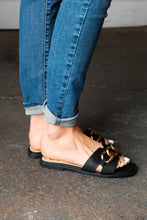 Load image into Gallery viewer, Black Chain Detail Notched Slide Sandals
