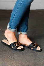 Load image into Gallery viewer, Black Chain Detail Notched Slide Sandals