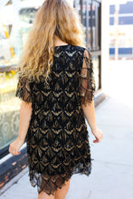 Load image into Gallery viewer, Feeling The Love Black & Gold Diamond Pattern Sequin Fringe Dress