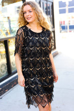 Load image into Gallery viewer, Feeling The Love Black & Gold Diamond Pattern Sequin Fringe Dress