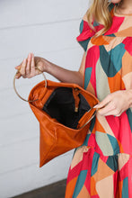 Load image into Gallery viewer, Camel Fold Over Gold O-Ring Faux Leather Clutch Bag
