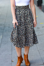 Load image into Gallery viewer, It's Your Day Black Ditzy Floral Smocked Waist Midi Skirt