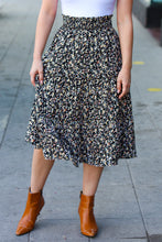 Load image into Gallery viewer, It's Your Day Black Ditzy Floral Smocked Waist Midi Skirt
