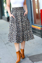 Load image into Gallery viewer, It's Your Day Black Ditzy Floral Smocked Waist Midi Skirt