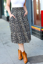 Load image into Gallery viewer, It's Your Day Black Ditzy Floral Smocked Waist Midi Skirt