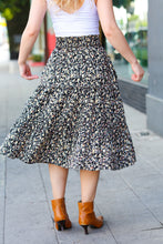 Load image into Gallery viewer, It's Your Day Black Ditzy Floral Smocked Waist Midi Skirt