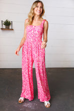 Load image into Gallery viewer, Fuchsia Boho Batik Print Button Sleeveless Jumpsuit