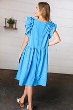 Load image into Gallery viewer, Sky Blue Babydoll Ruffle V Neck Crepe Dress
