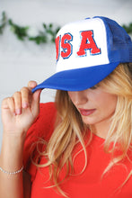 Load image into Gallery viewer, Royal Blue USA Snap Back Mesh Trucker Cap