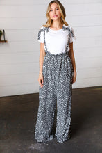 Load image into Gallery viewer, Black & White Animal Print Wide Leg Frilled Jumpsuit