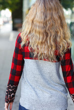 Load image into Gallery viewer, All Of Me Grey & Red Plaid Animal Print Pocketed Top