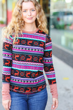 Load image into Gallery viewer, Festive Black & Fuchsia Christmas Print Thermal Top