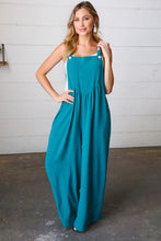Load image into Gallery viewer, Teal Wide Leg Suspender Overall Jumpsuit