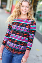 Load image into Gallery viewer, Festive Black & Fuchsia Christmas Print Thermal Top