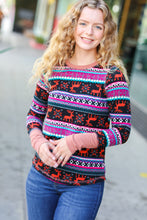 Load image into Gallery viewer, Festive Black & Fuchsia Christmas Print Thermal Top