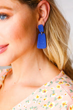 Load image into Gallery viewer, Cobalt Rectangle Geometric Dangle Earrings