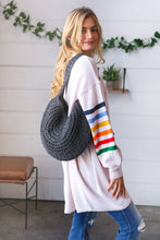 Load image into Gallery viewer, Black Braided Straw Circle Lined Tote Bag